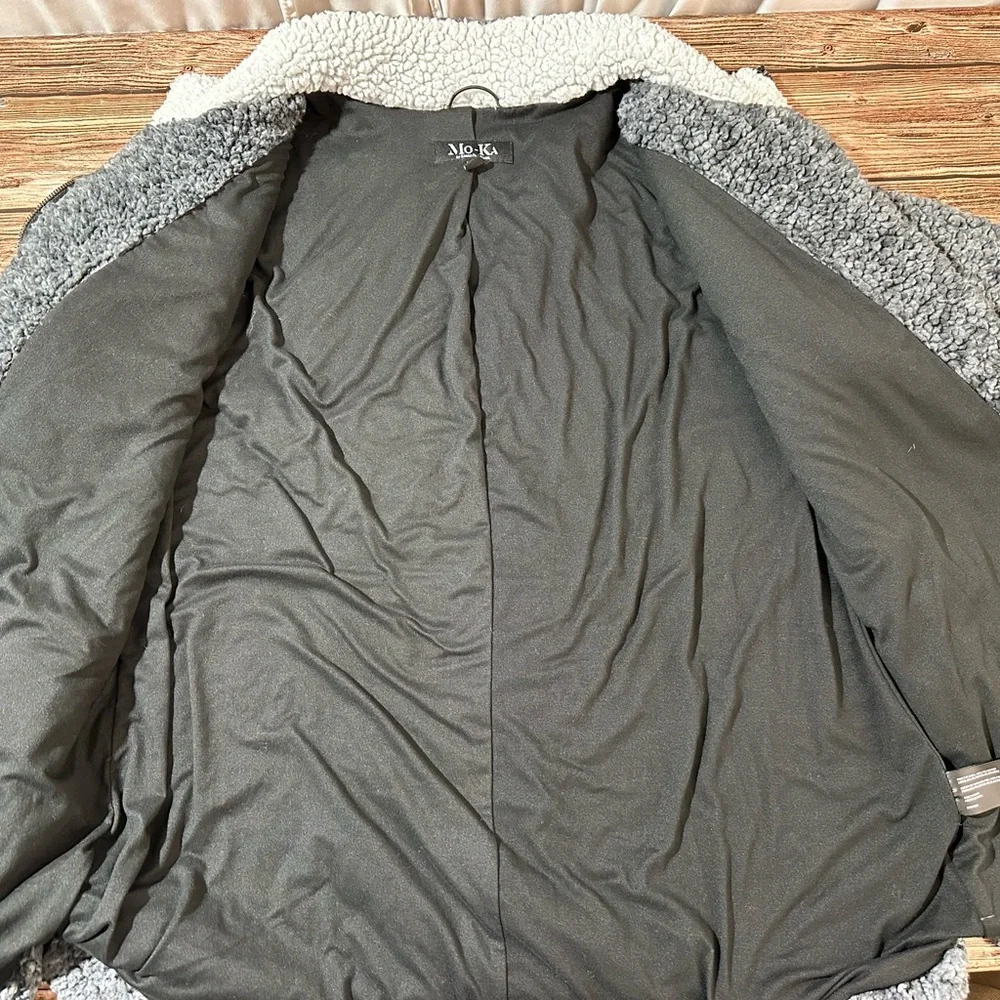 Mo-Ka Women’s XL Fluffy Sherpa Gray Winter Warm Full Zip Jacket | SKU 0384